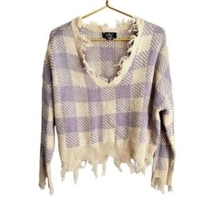 Just Polly New York Sweater Women's S Multicolor Pullover V-Neck fringed